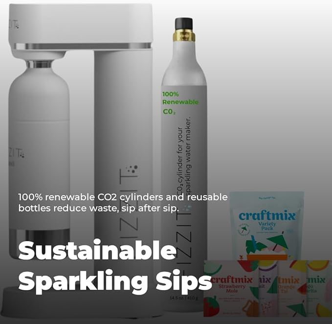 White Stainless Steel Sparkling Water Maker Soda Maker Includes 1 x CO2 Cylinder & 1L White Stainless Steel Bottle