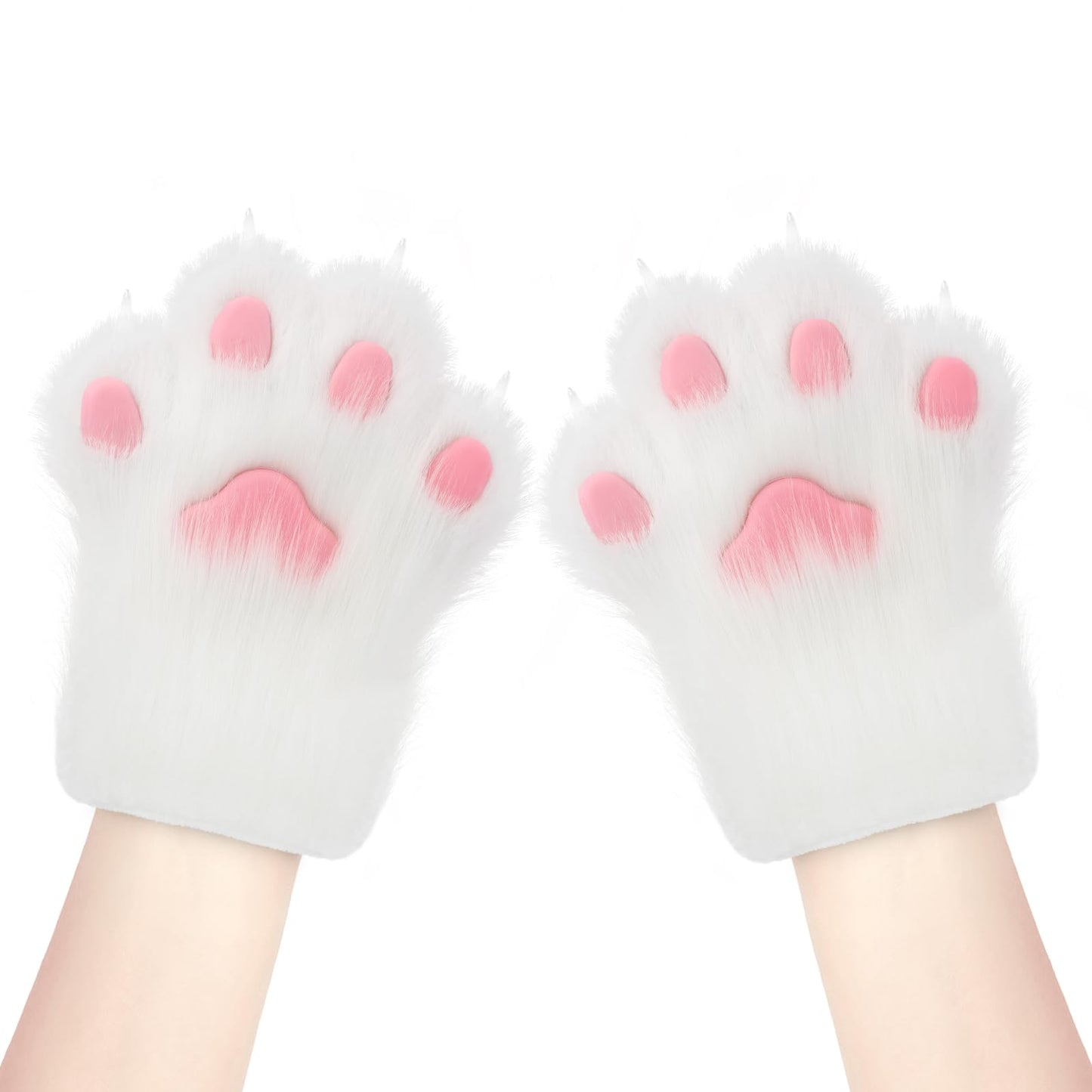 hbbhml Faux Fur Plush Furry Cat Claw Gloves Fursuit Animal Fox Paws Mittens Halloween Cosplay Costume Accessories for Adult