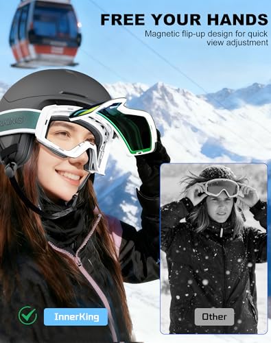 Innerking Photochromic Ski Goggles, Magnetic Flip-Up Snowboard Goggles, OTG Anti-Fog Lens, UV400 Protection Snow Goggles