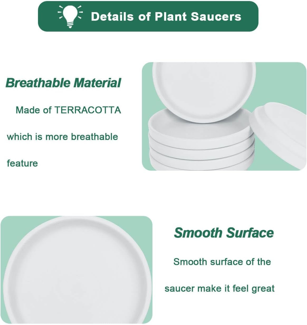 vensovo 6 Inch White Terracotta Plant Saucer Pots Tray - 6 Pcs Round Planter Saucers for Indoor & Outdoor Plants, Small Clay Trays Perfect for 5 Inch 5.5 Inch 6 Inch Flower Pot
