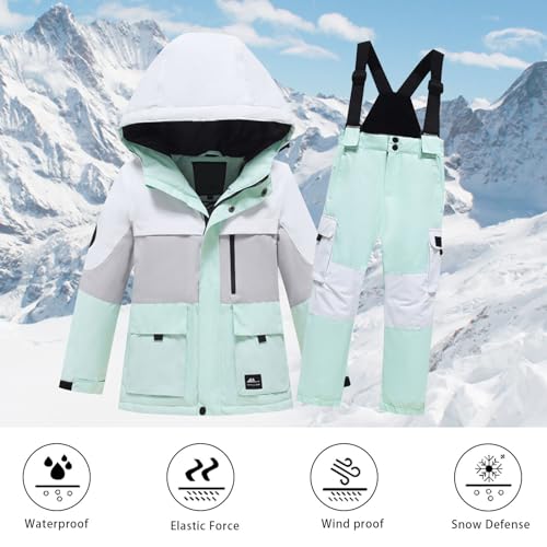2 Piece Snowsuit for Teen Girls Boys Snowboard Set Snow ππΆπ― Pants & Hooded Jacket Color Block Outfits Kids Winter Clothing
