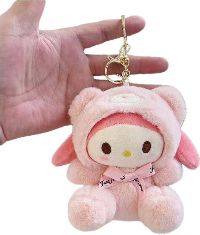 Cartoon Bag Charms Cute Plush Keychain for Women Girls, 5" Soft Backpack Key Chain Cute Animals Bag Keychain(Pink girl)