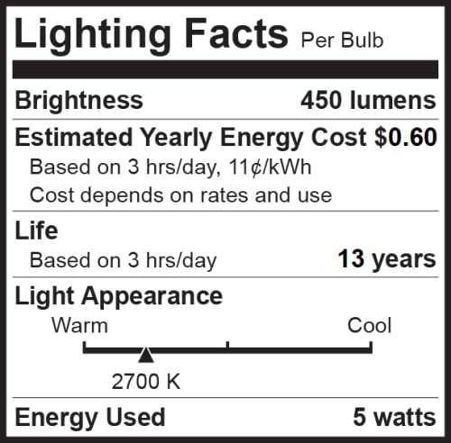 Bioluz Led 40W Dimmable Edison Light Bulbs, Warm White, Glass, 6-Pack, Ul Listed, Model Bfa19D-4Ww-6