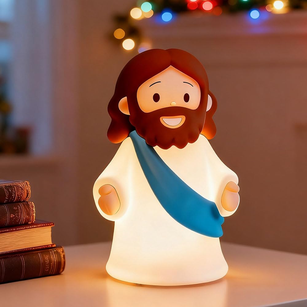 KangTen CHEN Jesus Night Light Rechargeable Bedside Night Light Dimmable Silicone LED Light Ideal for Religious Gatherings, Gift