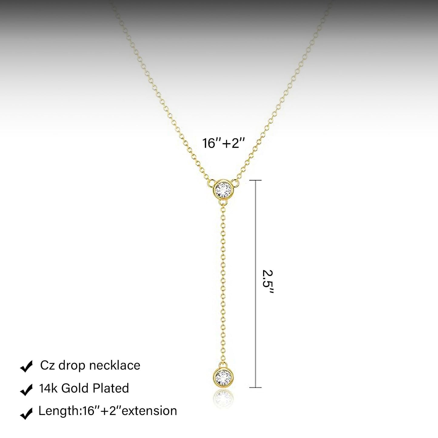 HERIER Lariat Gold Necklace for Women 14k Gold Plated Dainty Long Y Necklaces CZ Pendant Drop Choker Necklace Trendy Simple Gold