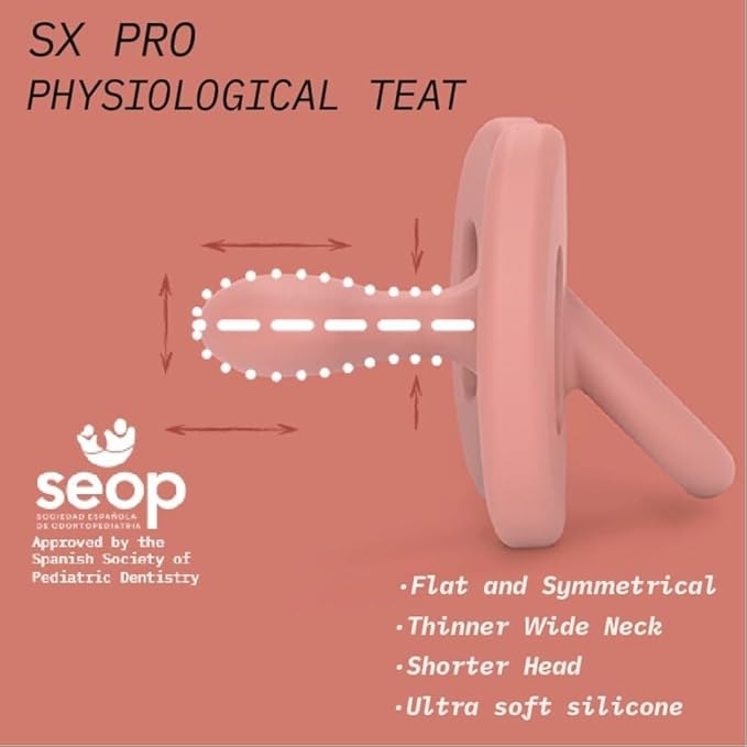 Color Essence SX PRO Silicone Baby Pacifier 1Pk, Made with 100% Soft Silicone, Baby Essentials Perfect for Breastfeeding Babies, Designed in Spain, 6-18 Mths, Sunset Orange