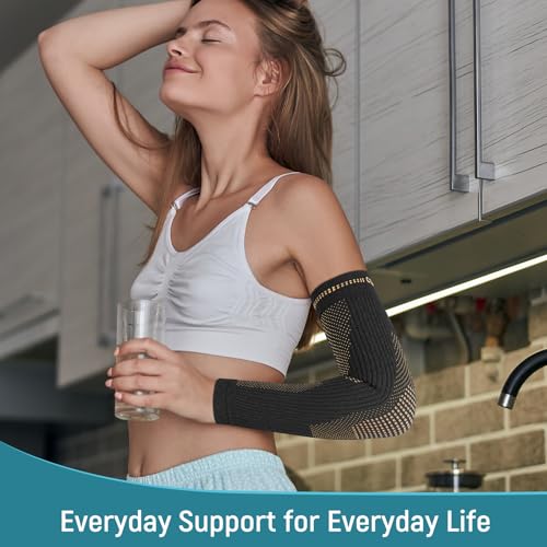 Vlela Copper Elbow Compression Sleeve - Tennis & Golfers Elbow Support Brace, Extends to Forearm for Complete Pain Relief,...