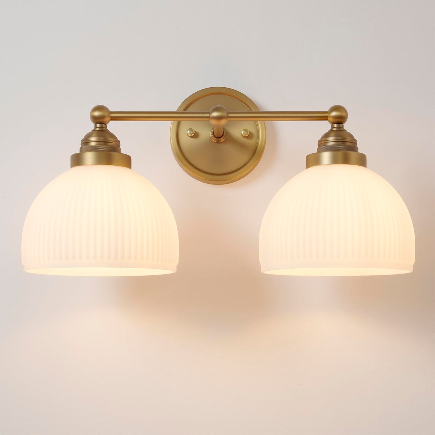 SongCiLT 2-Lights Milk White Glass Wall Sconce Lighting Brass Finished, Double Arm Bathroom Vanity Light Fixture for Bedroom Liv