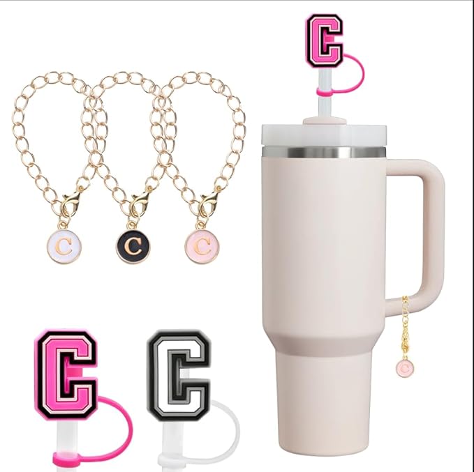 compaitable with stanley cup with accessories,30&40 oz,1 charm letter chain for handle with stanley straw top letter cover for stanley cup (c), small