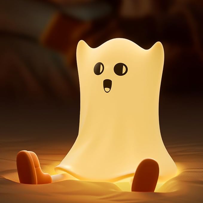 Ghost Night Light: Halloween Decorations Night Light Silicone Rechargeable Night Lamp with 3 Level Dimmable Bedside Lamp