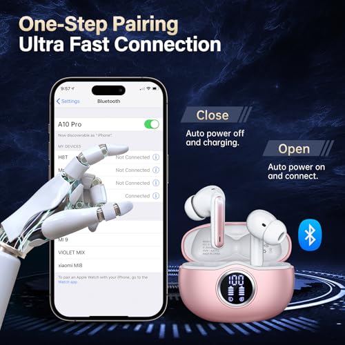Fhumsh A10 Pro Wireless Earbuds Bluetooth 5.3 HiFi Stereo, 50H Playback LED Digital Display Earphones, ENC Noise Cancellin...