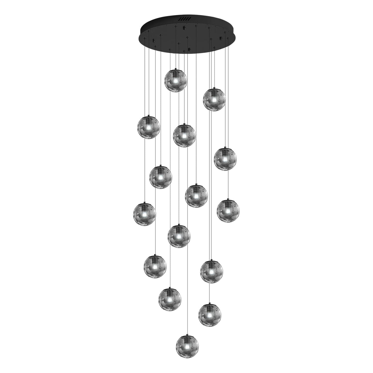 Ykolupty H138 Modern Smoke Gray Glass Globe Chandelier Large Chandeliers For High Ceiling 15-Lights Entryway Modern Lighting Fixture Glass Globe Pendant Light For Living Room Foyer Hallway
