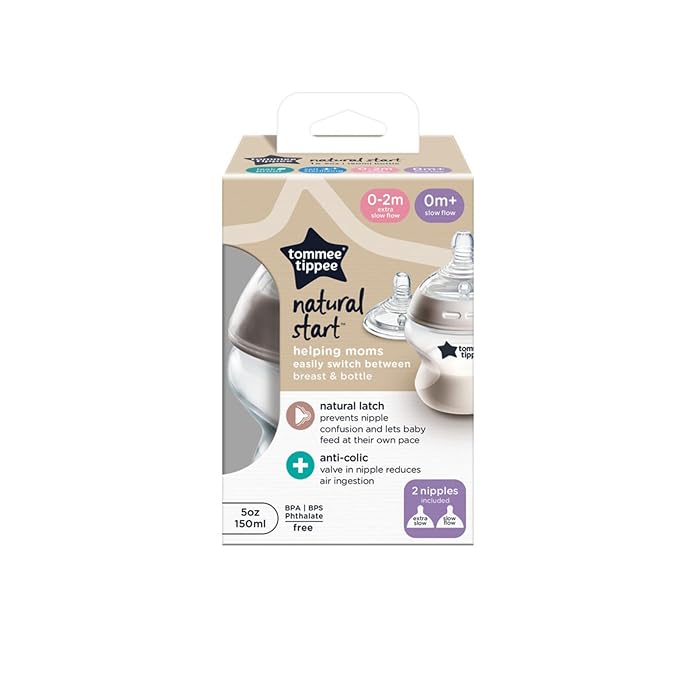 Tommee Tippee Baby Bottles, Natural Start Anti-Colic Baby Bottle with Slow Flow Breast-Like Nipple, 5oz, 0m+, Baby Feeding Essentials, Pack of 2