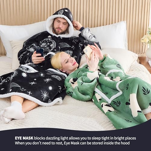 IFNOW Wearable Blanket Hoodie, Oversized Sherpa Fleece Hooded Sweatshirt with Eye Mask for Adult, Gifts for Women Men