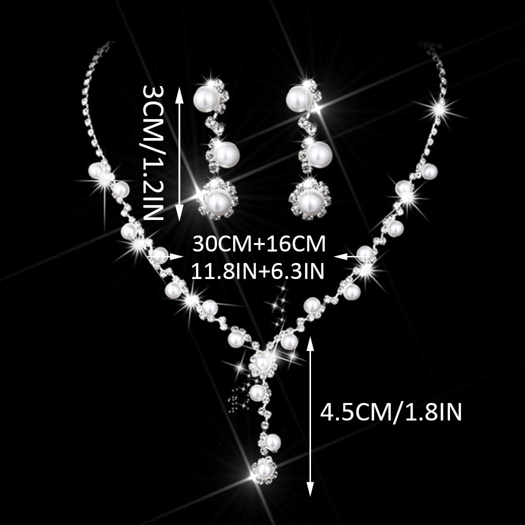 Unicra Silver Pearl Bridal Wedding Jewelry Set Rhinestone Necklace Earrings Bracelet Sets Formal Costume Jewelry for Women and B