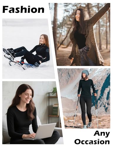 Kinglaman 5 Pack Women Long Sleeve Thermal Shirts, Crew Neck Fleece Lined Base Layer Underwear Cold Weather Tops