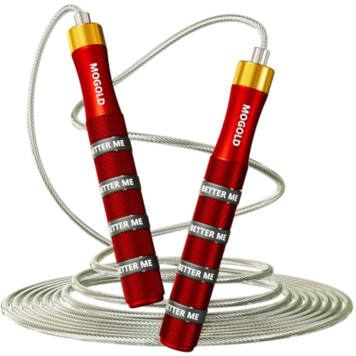 Mogold Pro Adjustable Speed Jump Rope - 10ft 4mm PVC Steel Wire with Dual Ball Bearings & 360° Spin - Metal/Rubber Ergonom...