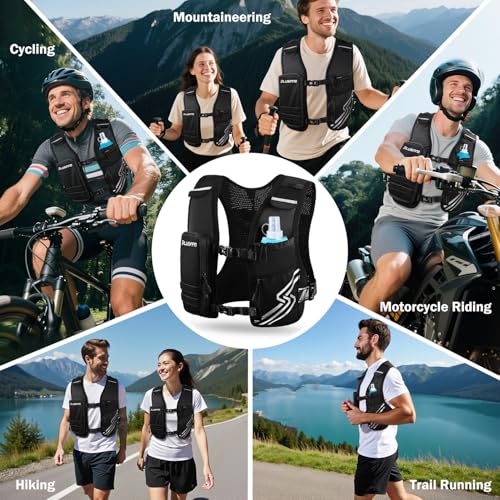 Running Vest for Women Men, Running Hydration Vest with 500ml Soft Flask & Touch-Screen Phone Pocket, Reflective Lightweig...