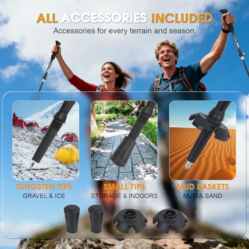 JIEHET Folding Hiking Poles, Lightweight 7075 Aluminum Alloy Mountain Tech Trekking Poles for Men, Collapsible Walking Sti...
