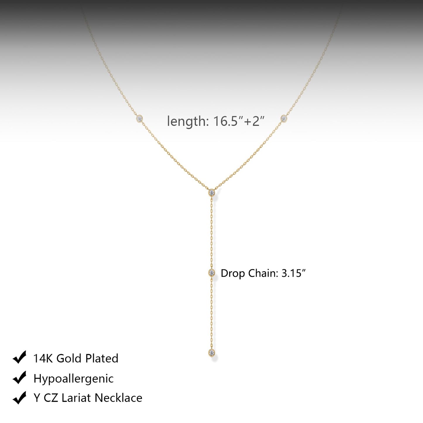 HERIER Lariat Necklace for Women Dainty Gold Necklace for Women 14k Gold Plated Long Cubic Zirconia Pendant Necklaces Trendy Sim