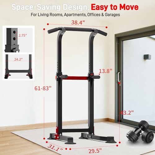 Outdoor Basic Power Tower, Pull Up Bar and Dip Station for Home Gym, 1400LBS Weight Capacity, Adjustable Height, Heavy Dut...
