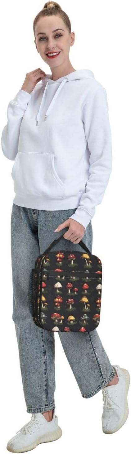 Mushroom Lunch Box Insulated Lunch Bag for kids Girls Boys,Reusable Lunch Box Containers for Women Men,Durable Cooler Tote Bag Lunchbox for Office/School/Picnic