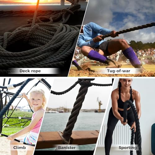 Natural Cotton Rope (1/2inches x 50ft), 3-Strand Twisted Cotton Rope, Natural Thick Black Rope, Soft Rope Cord Craft Rope ...