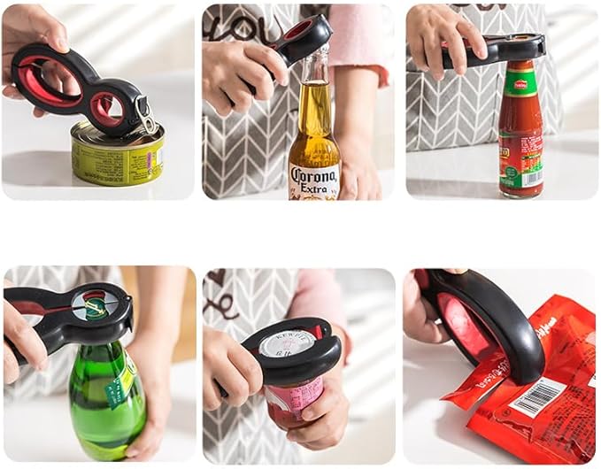 2 Pack Jar and Bottle Opener Set, 6-in-1 Multi-Function Can Opener & 4-in-1 Jar Opener, Non-Slip Grip Lid Remover for Seniors, Arthritis, Weak Hands, Kitchen Bottle Cap & Ring Pull Opener