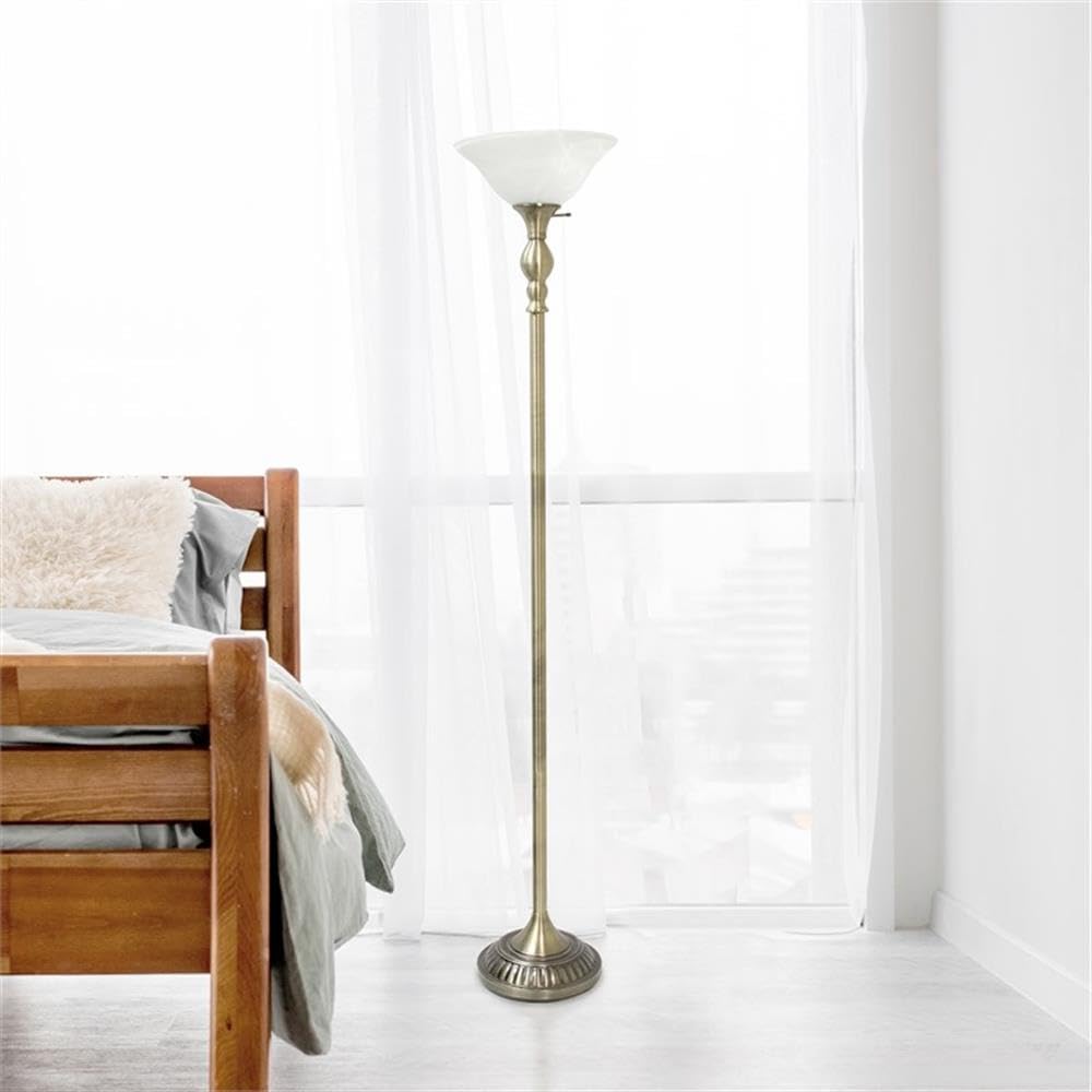Lalia Home Classic Torchiere Floor Lamp, Antique Brass with White Shade, Model LHF-3001-AB, Metal Construction