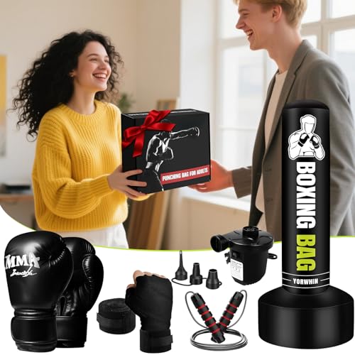 Freestanding Punching Bag for Adults Teens, 70'' Heavy Boxing Bag with Stand with Gloves, Pump and Jump Rope, Women Men St...