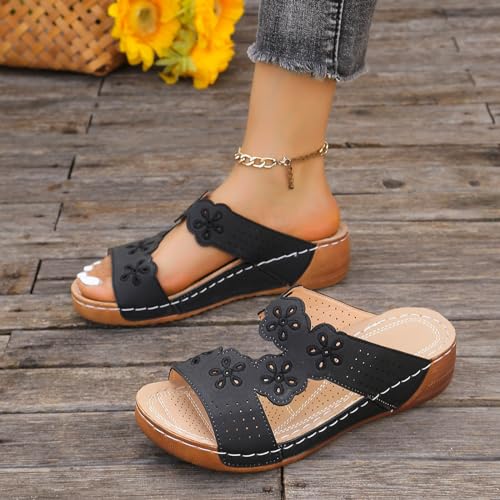 JEUROT Womens Wedge Sandals Open Toe Comfortable Walking Platform Slides Orthopedic Sandal Casual Slip on Summer Shoes