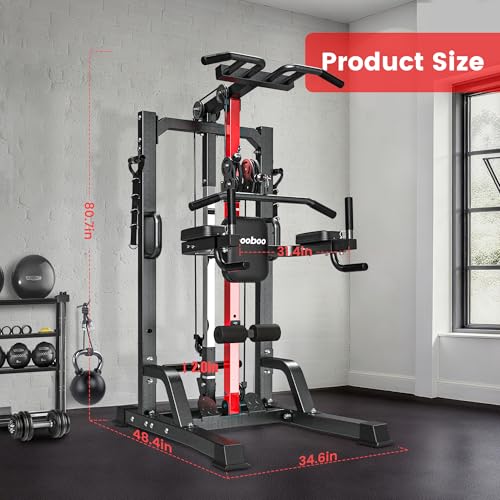 Pull Up Bar Power Tower Dip Station,Cable Machine-Integrated 450LBS Multi-Function Adjustable Height Fitness Strength Trai...