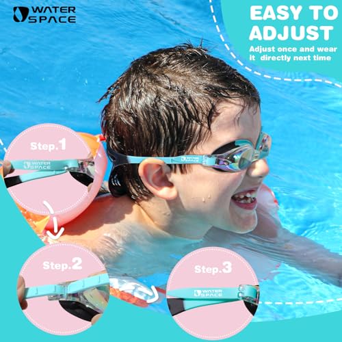 Water Space Kids Goggles, 2 Pack Swim Goggles for Kids Boys Girls Toddler Age 3-15, Clear View Anti-fog UV Protection No Leak