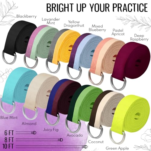 TECEUM Yoga Strap & Mat Strap – 2 IN 1 – Cotton – 6 ft 8 ft 10 ft (30+ colors) – Adjustable Non-Slip Belt for Yoga, Pilate...