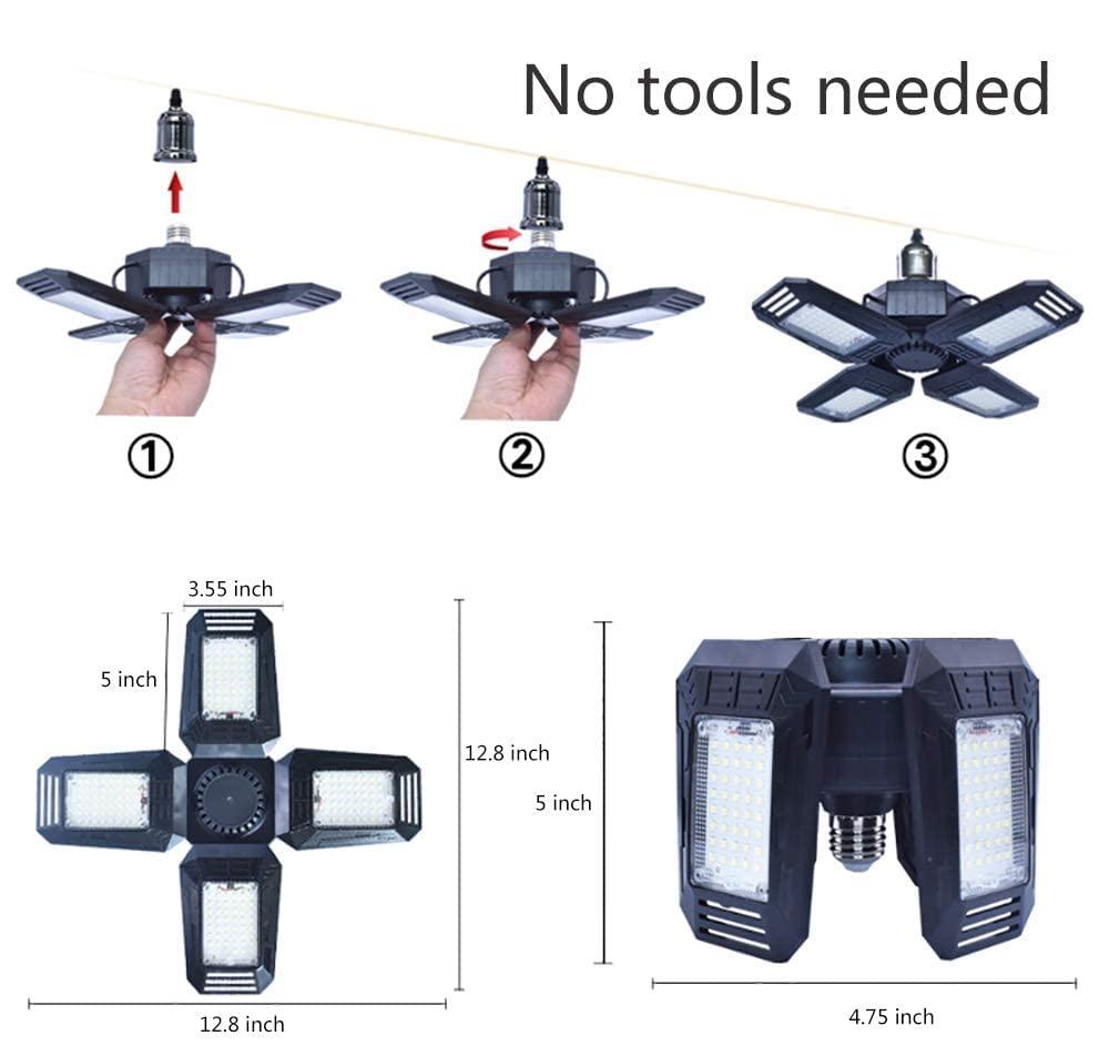 KONPWAY 2 Pack Deformable LED Garage Lights 12000 Lumen 120W Daylight A-1