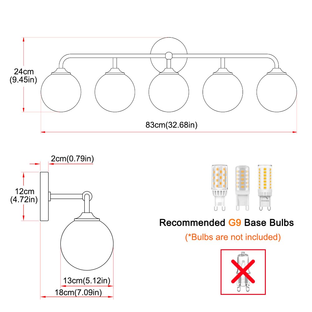 Dsmjfu Dsmjfu Modern Matte Black 5-Lights Bathroom Vanity Light Lighting Fixtures Over Mirror With Milky White Glass Ball Shades Wall Sconces For Bathroom Dressing Table Bedroom