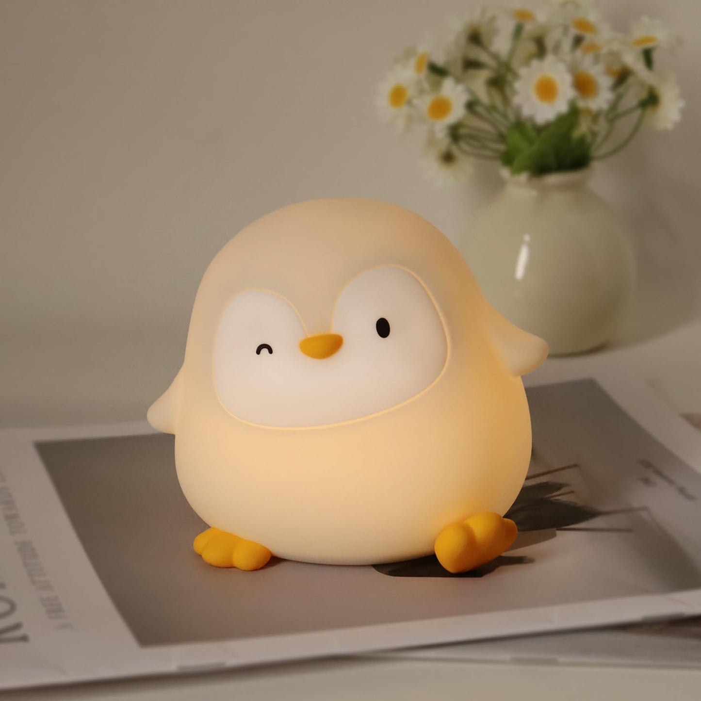 Rytinazzz Penguin Silicone Night Light for Kids - Squishy LED Lamp with Soft Touch, USB Rechargeable & Long Battery - Cute Winte