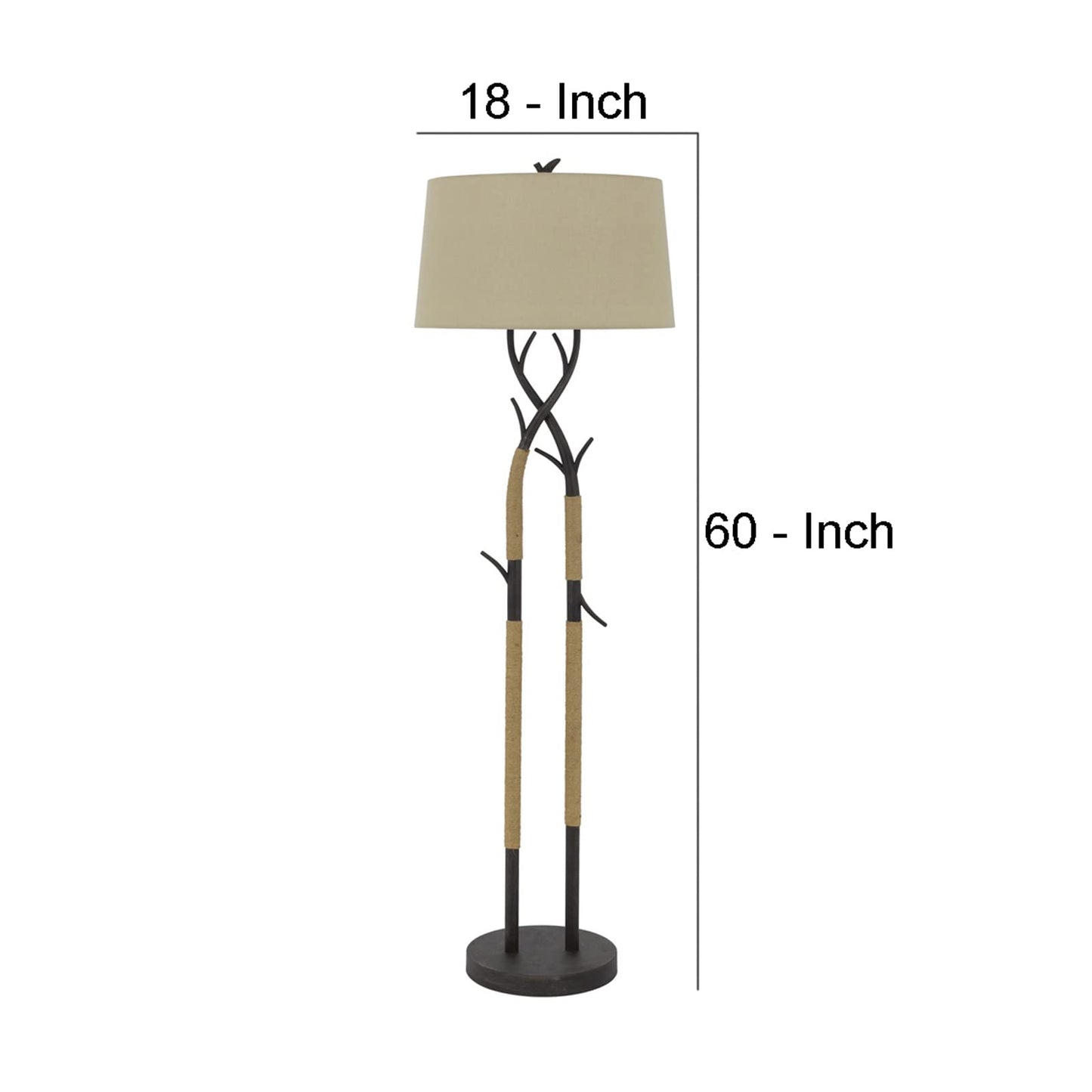 Benzara 60 Inch Metal Floor Lamp, Dimmer, Tree Branch Base, Black, Model BM272216