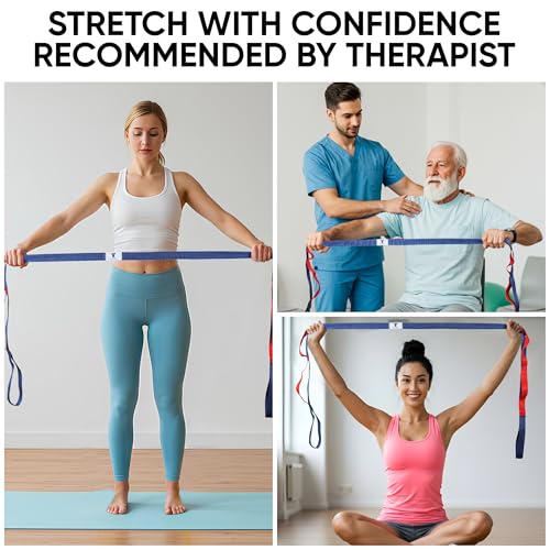 10 Loops Yoga Stretching Strap for Physical Therapy, Dance, Flexibility and Gymnastics Stretch Strap Band with Loops Knee ...
