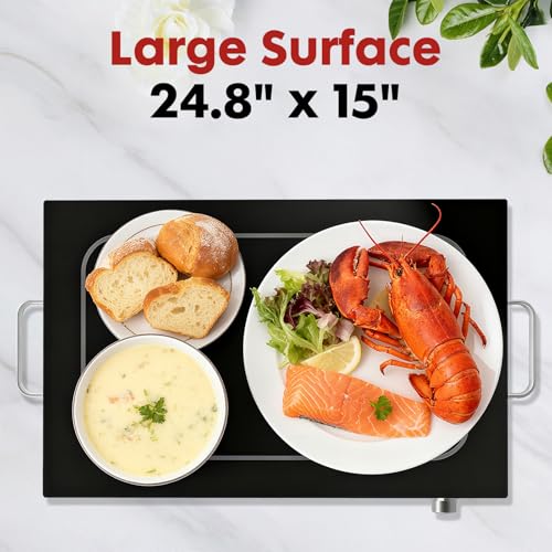 OLIXIS Warming Trays for Buffets Party, Electric Warming Tray with Adjustable Temperature Control, Large 25" x 15" Full Glass-Top Food Warmer for Party Buffet, Wedding, Holiday and Home Dining, Black