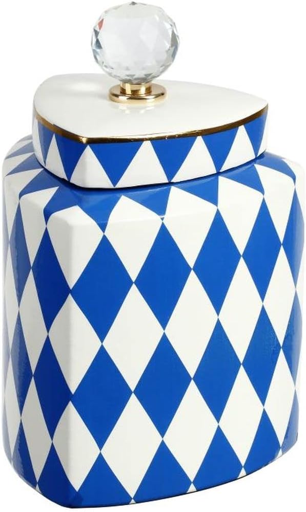 Mark Roberts Spring 2022 Harlequin Jar with Lid, Small, 9", Blue