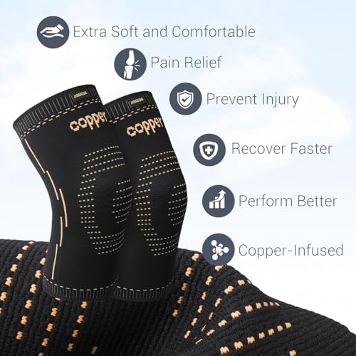 Janustar Copper Knee Braces for Men & Women – Knee Compression Sleeves for Pain Relief, Arthritis, Sports and Recovery