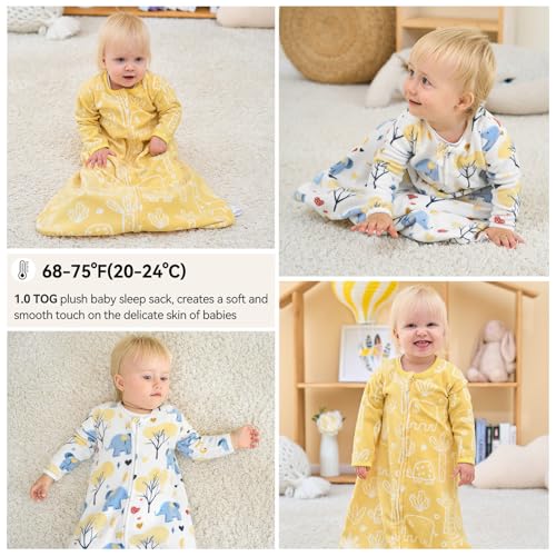 Unnivoll Fleece Baby Sleep Sack 0-6 Months Long Sleeve 1.0 Tog Baby Wearable Blanket Microfleece Sleeping Sack with 2-Way ...