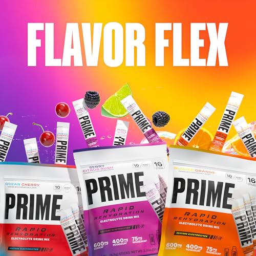 Prime Rapid Rehydration Electrolyte Powder Sticks, Ocean Cherry, Sugar Free Hydration Drink Mix with Sodium, Potassium, Ma...