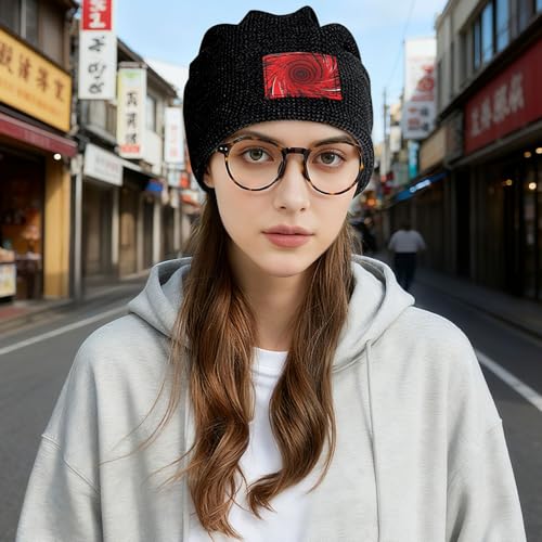 Red Flower Vortex Spiral Print Lightweight Waffle Pullover Hat Men Women Winter Headwear Outdoor Camping Travel
