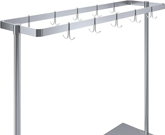 AmGood 60 in. Stainless Steel Table-Mounted Pot Rack With 8 Hooks