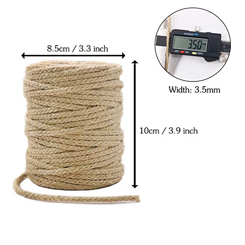 Tenn Well Jute Twine, 200Feet 3.5mm Braided Jute Rope, Natural Twine String for Crafts, Gift Wrapping, Gardening, Recyclin...
