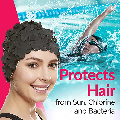 BeeMo Women’s Latex Swim Cap - Rubber Swim Cap - Soft Comfortable Stretch Stylish Low Cut Design Protects Hair from Sun Sa...