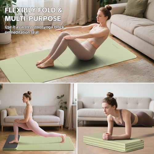 WOHAO 7-Fold Yoga Mat 70"x24" - 1/2 Inch Thick Folding Exercise Mat, Compact Non-Slip TPE Mat for Travel, Storage, Yoga & ...