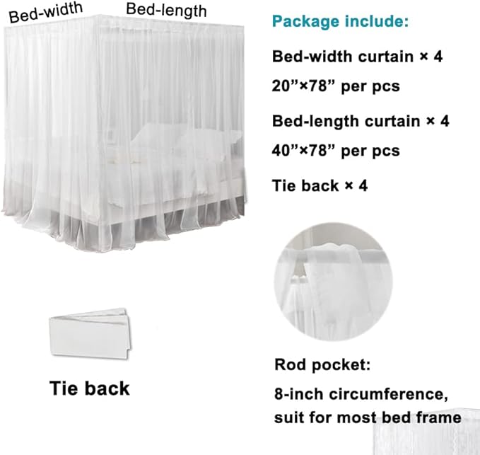White Canopy Bed Curtain for Twin Bed, Soft Bed Canopy Scarf for Girls Adults (Twin, White)